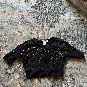 White House Black Market Black Sequin Embellished Cardigan
